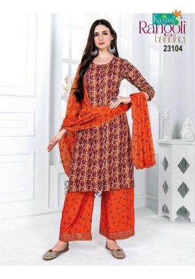 Kushals new Rangoli foil print Kurti palazzo and dupatta set catalogue  wholesale rate in Surat  kurtis catalogs