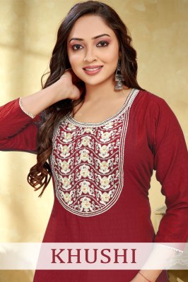 Kushi present fancy reyon print with embroidered neck catalogue at low rate Amavi