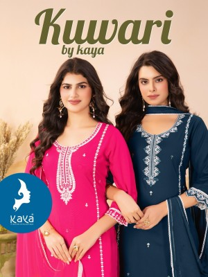Kuwari by Kaya Reyon 3 Piece Straight cut top bottom and dupatta collection at low rate readymade suit catalogs