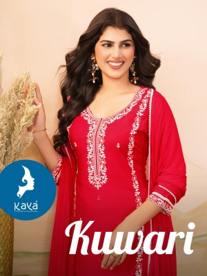 Kuwari by Kaya Reyon 3 Piece Straight cut top bottom and dupatta collection at low rate readymade suit catalogs