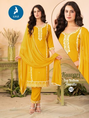 Kuwari by Kaya Reyon 3 Piece Straight cut top bottom and dupatta collection at low rate readymade suit catalogs