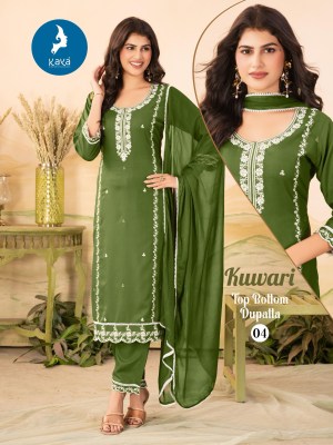 Kuwari by Kaya Reyon 3 Piece Straight cut top bottom and dupatta collection at low rate readymade suit catalogs