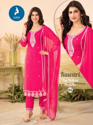 Kuwari by Kaya Reyon 3 Piece Straight cut top bottom and dupatta collection at low rate readymade suit catalogs