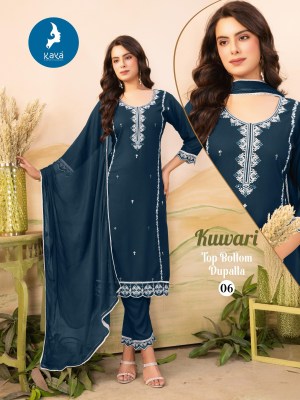 Kuwari by Kaya Reyon 3 Piece Straight cut top bottom and dupatta collection at low rate readymade suit catalogs