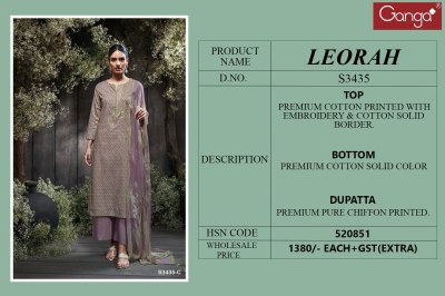 LEORAH 3435 by Ganga Premium Cotton Printed Embroidered dress material catalogue at low rate dress material catalogs