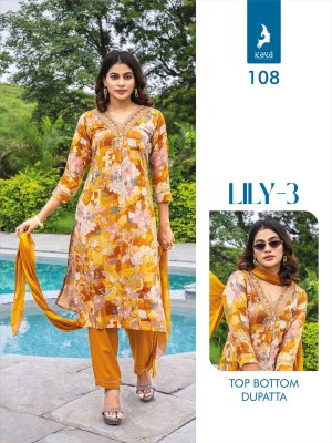 LILY 3 BY kAaya reyon printed straight cut kurti pant and dupatta catalogue readymade suit catalogs