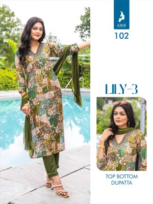 LILY 3 BY kAaya reyon printed straight cut kurti pant and dupatta catalogue readymade suit catalogs