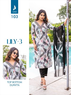 LILY 3 BY kAaya reyon printed straight cut kurti pant and dupatta catalogue readymade suit catalogs