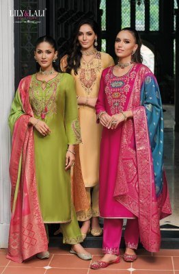 LILY And LALI Mahek e Vastra Designer Embroidered Viscose Suit with Lace Pant And Jacquard Dupatta Wholesale kurtis catalogs