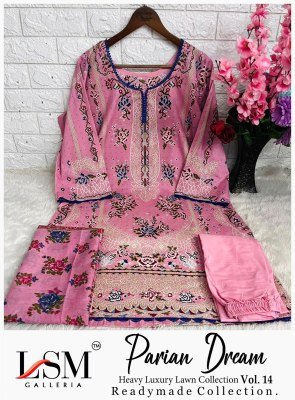 LSM Parian Dream Vol 14  Heavy Luxury Lawn 3 Piece Suit Top And Bottom Pure Heavy Lawn Dupatta Pure Cotton Wholesale kurtis catalogs