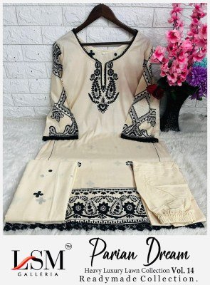 LSM Parian Dream Vol 14  Heavy Luxury Lawn 3 Piece Suit Top And Bottom Pure Heavy Lawn Dupatta Pure Cotton Wholesale kurtis catalogs
