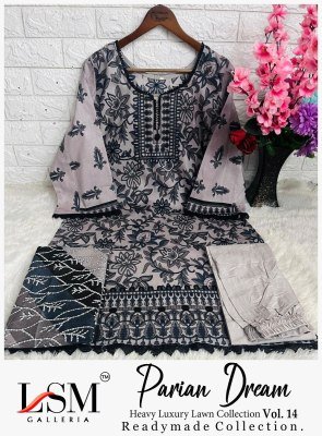 LSM Parian Dream Vol 14  Heavy Luxury Lawn 3 Piece Suit Top And Bottom Pure Heavy Lawn Dupatta Pure Cotton Wholesale kurtis catalogs