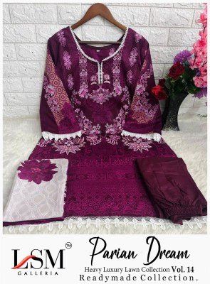 LSM Parian Dream Vol 14  Heavy Luxury Lawn 3 Piece Suit Top And Bottom Pure Heavy Lawn Dupatta Pure Cotton Wholesale kurtis catalogs
