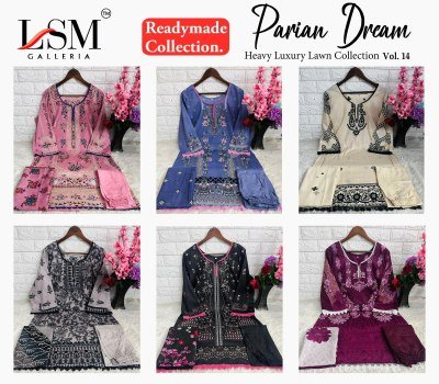 LSM Parian Dream Vol 14  Heavy Luxury Lawn 3 Piece Suit Top And Bottom Pure Heavy Lawn Dupatta Pure Cotton Wholesale kurtis catalogs