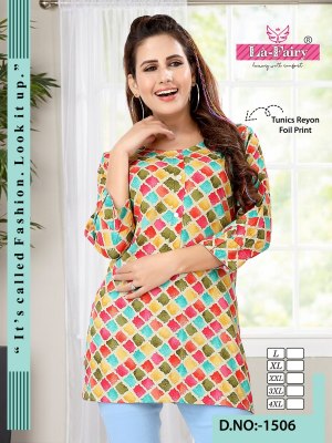 La fairy present reyon foil printed tunics catalogue at affordable rate Amavi