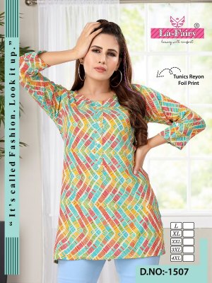 La fairy present reyon foil printed tunics catalogue at affordable rate western wear catalogs
