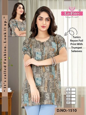 La fairy present reyon foil printed tunics catalogue at affordable rate western wear catalogs