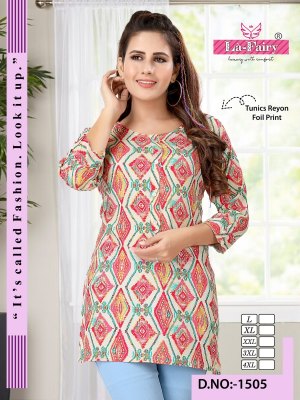 La fairy present reyon foil printed tunics catalogue at affordable rate western wear catalogs