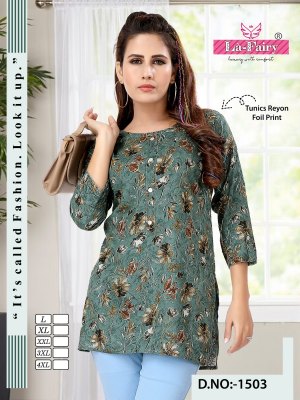 La fairy present reyon foil printed tunics catalogue at affordable rate western wear catalogs