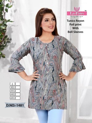 La fairy present reyon foil printed tunics catalogue at affordable rate western wear catalogs