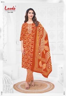 Laado Malika Vol 1 Pure Cotton Kurti Pant Dupatta Set Printed with Neck Embroidery Wholesale Ethnic Wear kurti pant with dupatta Catalogs