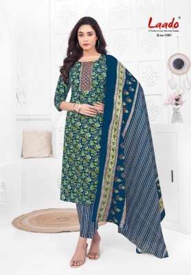 Laado Malika Vol 1 Pure Cotton Kurti Pant Dupatta Set Printed with Neck Embroidery Wholesale Ethnic Wear kurti pant with dupatta Catalogs