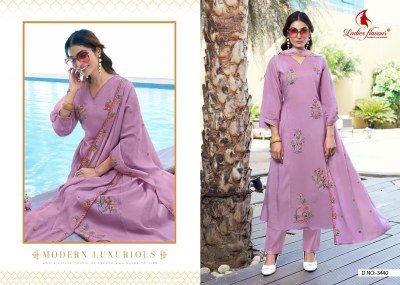 Ladies Flyover D. No. 3438 to 3440 Mull Chanderi Embroidered Kurti Pant with Dupatta kurti pant with dupatta Catalogs