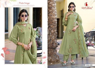Ladies Flyover D. No. 3438 to 3440 Mull Chanderi Embroidered Kurti Pant with Dupatta kurti pant with dupatta Catalogs