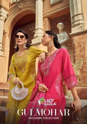 Lady Leela Gulmohar Viscose Silk Kurti Pant with Digital Organza Dupatta 
