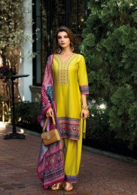 Lady Leela Khwab Designer Kurti Set Viscose Silk Embroidery with Farshi Pants And Chinon Dupatta Wholesale Product kurtis catalogs