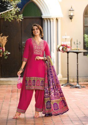 Lady Leela Khwab Designer Kurti Set Viscose Silk Embroidery with Farshi Pants And Chinon Dupatta Wholesale Product kurtis catalogs