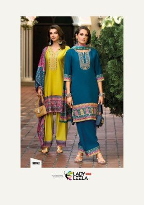 Lady Leela Khwab Designer Kurti Set Viscose Silk Embroidery with Farshi Pants And Chinon Dupatta Wholesale Product kurtis catalogs