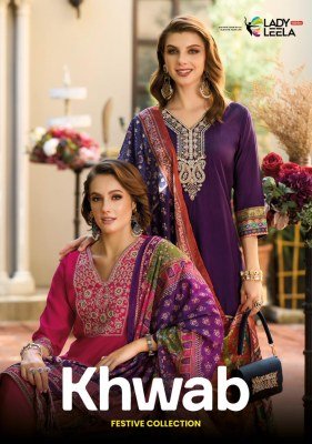 Lady Leela Khwab Designer Kurti Set Viscose Silk Embroidery with Farshi Pants And Chinon Dupatta Wholesale Product kurtis catalogs
