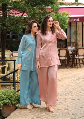 Lady Leela Marbles 7 Luxe Handwork Co ord Set Silk Top And Bottom Designer Culottes  Wholesale co ord set catalogs