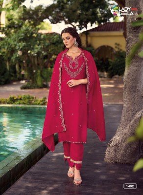 Lady Leela Noor 2 Shimmer Vichitra Handwork Suit Set Handwork Shimmer Vichitra Pant Suit with Embroidered Dupatta Wholesale kurtis catalogs