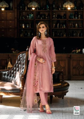  Lady Leela Saaz Designer Heavy Embroidered Viscose Kurti with Silk Pants And Organza Dupatta Wholesale kurtis catalogs