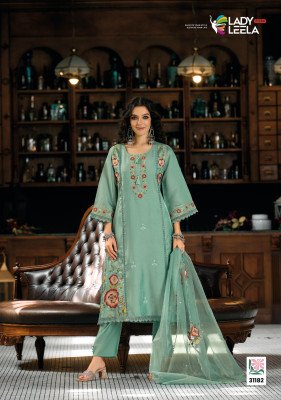  Lady Leela Saaz Designer Heavy Embroidered Viscose Kurti with Silk Pants And Organza Dupatta Wholesale kurtis catalogs