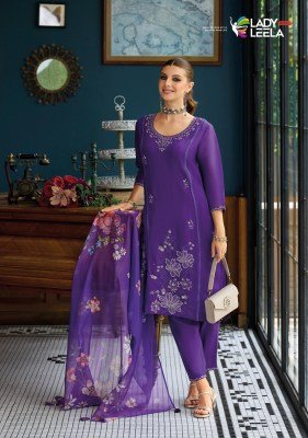Lady Leela Saiyaara Embroidered Chanderi Kurta Set with Silk Pants And Organza Dupatta Wholesale kurtis catalogs