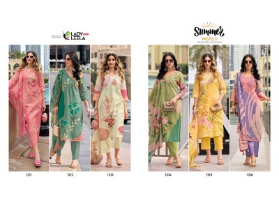 Lady Leela by Summer Pastels pure linen fancy kurti pant and dupatta catalogue readymade suit catalogs