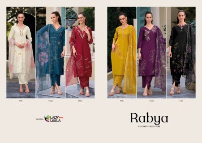 Lady leela by Rabya designer embroidered silk kurti pant with dupatta catalogue at wholesale price readymade suit catalogs