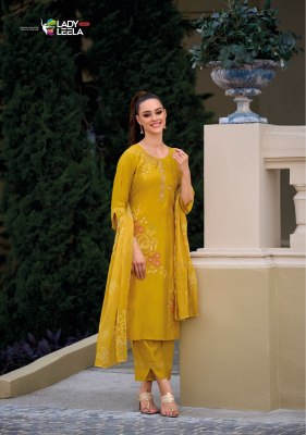 Lady leela by Rabya designer embroidered silk kurti pant with dupatta catalogue at wholesale price readymade suit catalogs