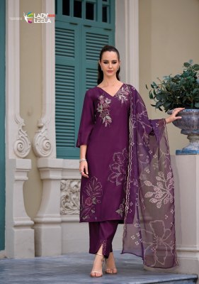 Lady leela by Rabya designer embroidered silk kurti pant with dupatta catalogue at wholesale price readymade suit catalogs