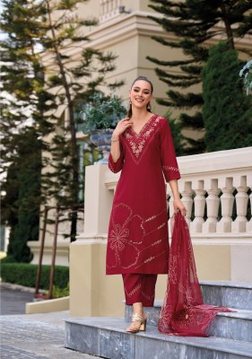 Lady leela by Rabya designer embroidered silk kurti pant with dupatta catalogue at wholesale price readymade suit catalogs