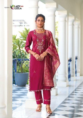 Lady leela by libaas e ishq designer heavy embroidery pure viscose kurti pant and dupatta catalog  at wholesale price kurtis catalogs