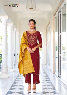 Lady leela by libaas e ishq designer heavy embroidery pure viscose kurti pant and dupatta catalog  at wholesale price kurtis catalogs