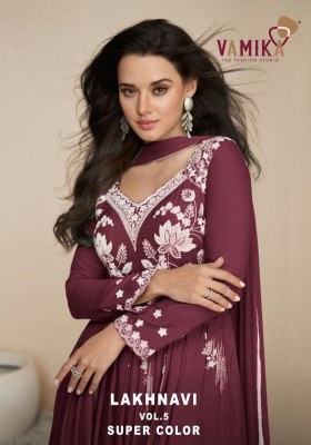 Lakhnavi vol 5 by Vamika Heavy Reyon thread embroidered flared top with palazzo suit catalogue at affordable rate  Fancy Palazzo suit catalogue