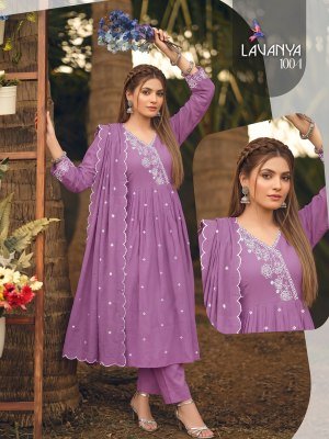 Lavanya 3PCS Heavy Roman Silk Kurti Pant with Cut Work Embroidered Dupatta kurti pant with dupatta Catalogs