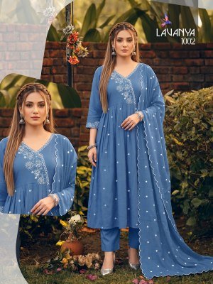 Lavanya 3PCS Heavy Roman Silk Kurti Pant with Cut Work Embroidered Dupatta kurti pant with dupatta Catalogs