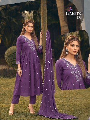 Lavanya 3PCS Heavy Roman Silk Kurti Pant with Cut Work Embroidered Dupatta kurti pant with dupatta Catalogs
