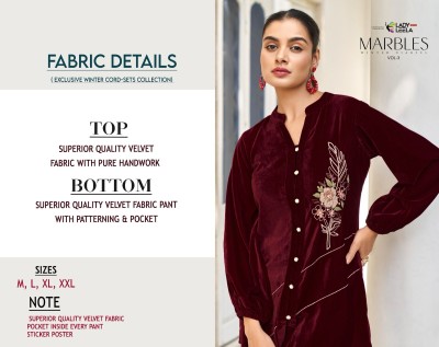 Ledy leela winter dairias by marbels 3 super quality velvet fabric with pure handwork co ord catalog at wholesale price   co ord set catalogs